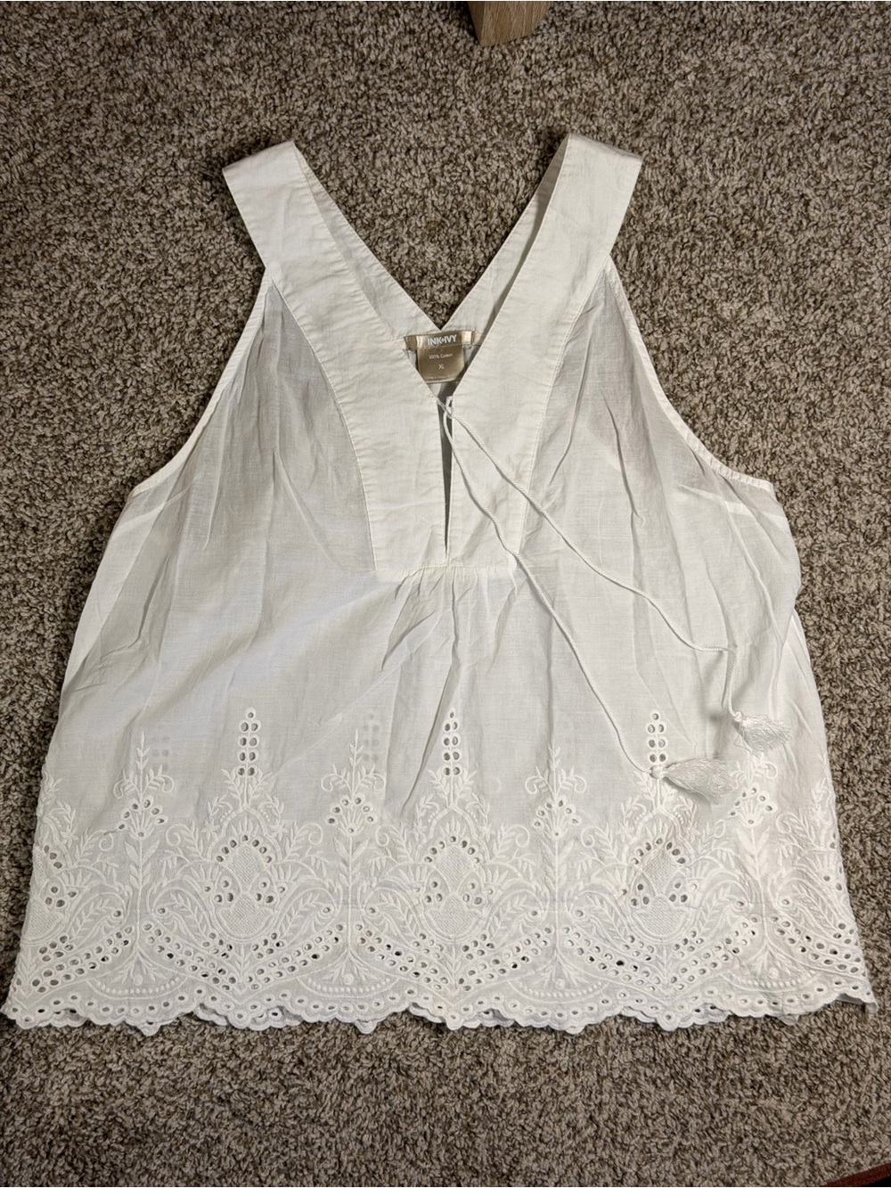 Sleeveless White Embroidered V-Neck Blouse by Knox Rose